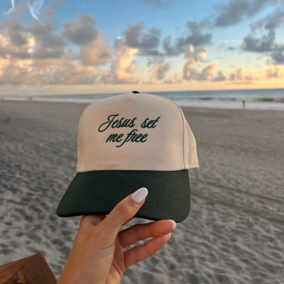 NEW! | "JESUS, SET ME FREE" HAT | NATURAL/GREEN