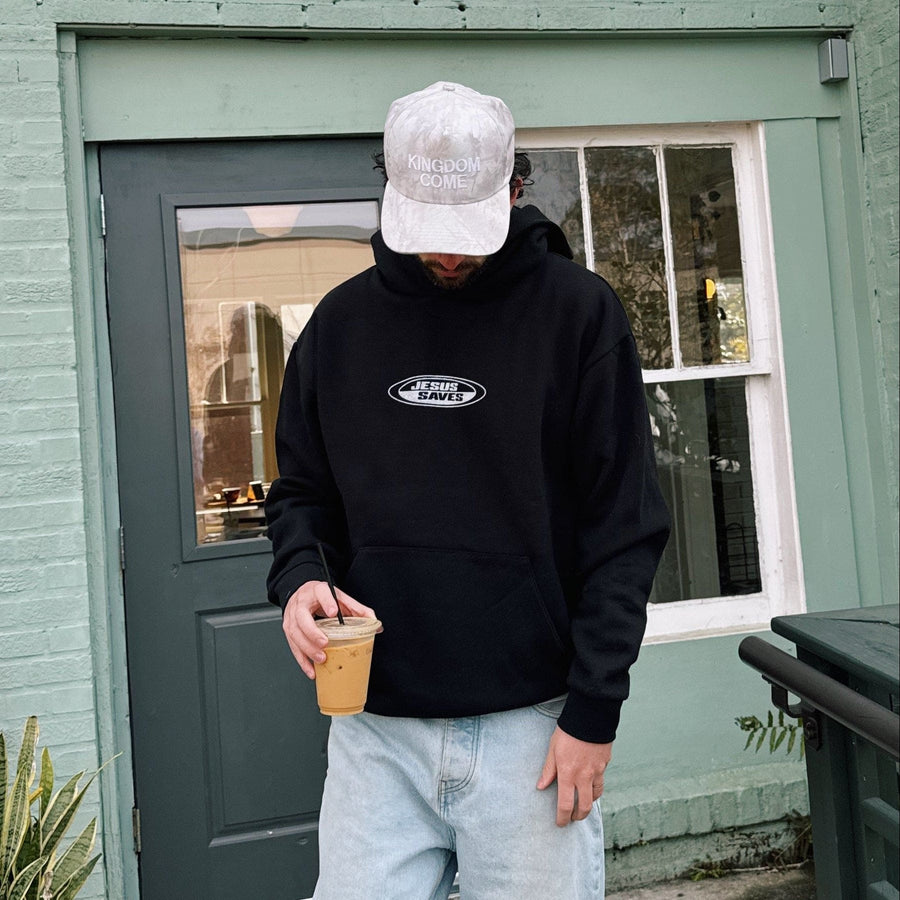 PREMIUM | "JESUS SAVES" HEAVY WEIGHT HOODIE | BLACK/WHITE