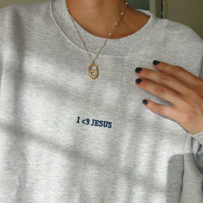 TOP SELLER! | "I <3 JESUS" PREMIUM EMBROIDERED CREWNECK | ASH