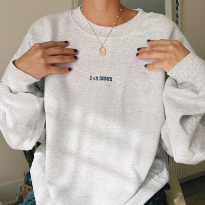 TOP SELLER! | "I <3 JESUS" PREMIUM EMBROIDERED CREWNECK | ASH