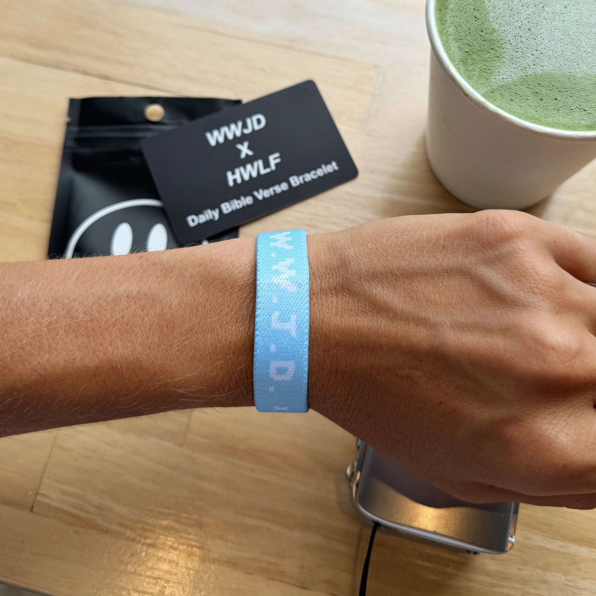 NEW! | DAILY BIBLE VERSE "WWJD X HWLF" BRACELET | LIGHT BLUE