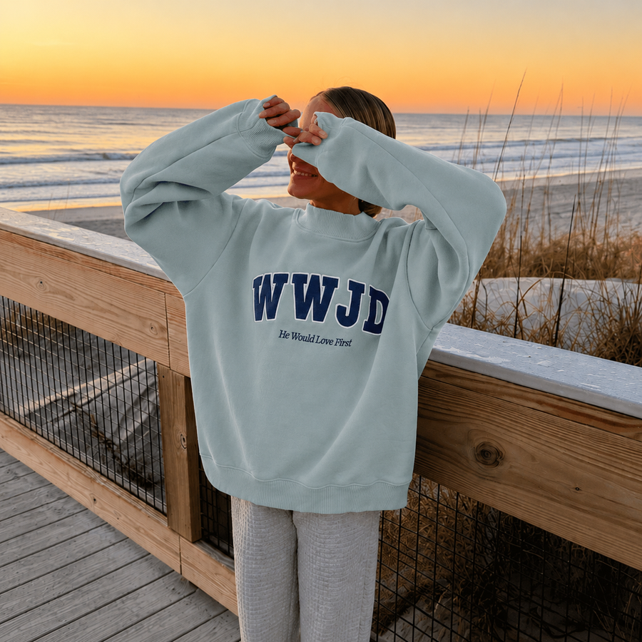PREMIUM! | WWJD HEAVY WEIGHT MOCKNECK CREW | BLUE