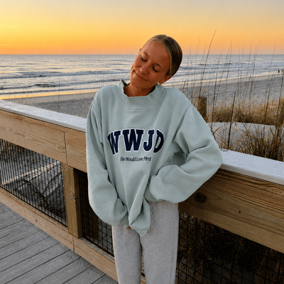 PREMIUM! | WWJD HEAVY WEIGHT MOCKNECK CREW | BLUE