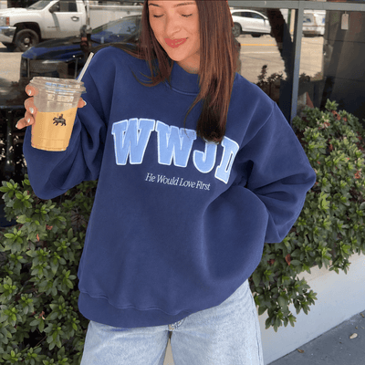 PREMIUM! | WWJD HEAVY WEIGHT MOCKNECK CREW | NAVY