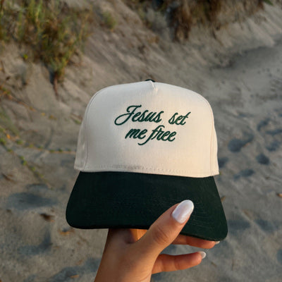 NEW! | "JESUS, SET ME FREE" HAT | NATURAL/GREEN