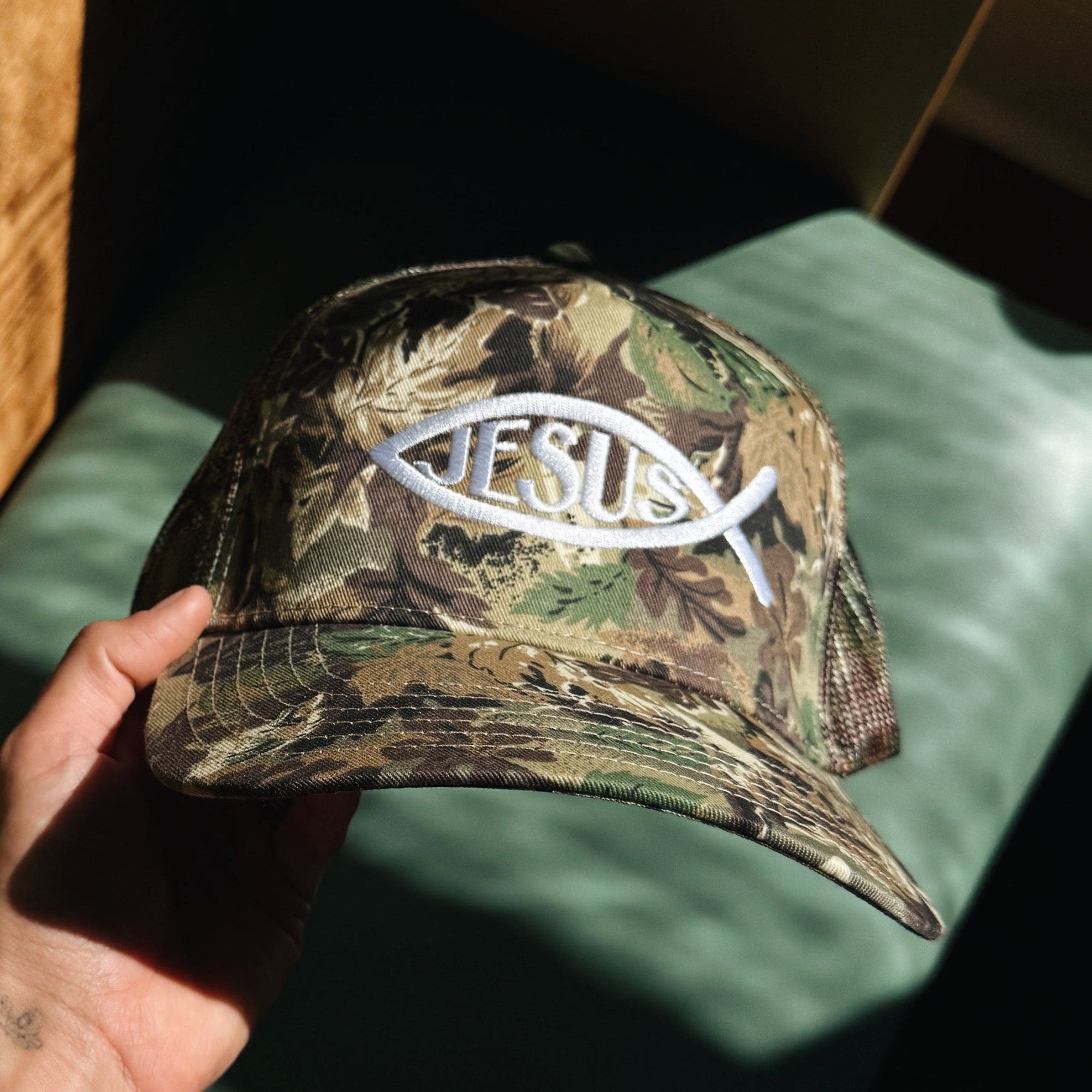 NEW! | CAMO "JESUS" TRUCKER HAT