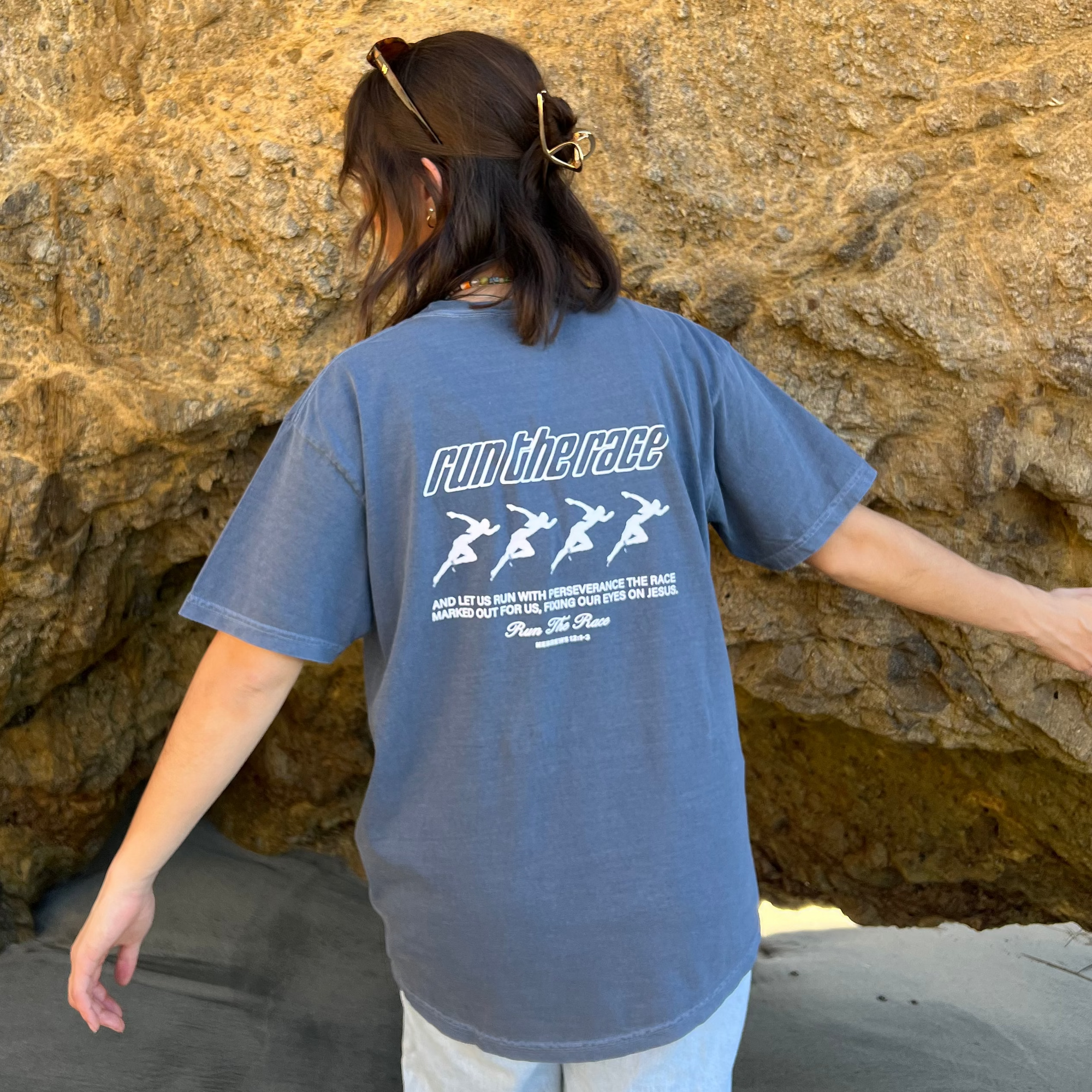 NEW! | "RUN THE RACE" PREMIUM COMFORT COLOR TEE | DENIM
