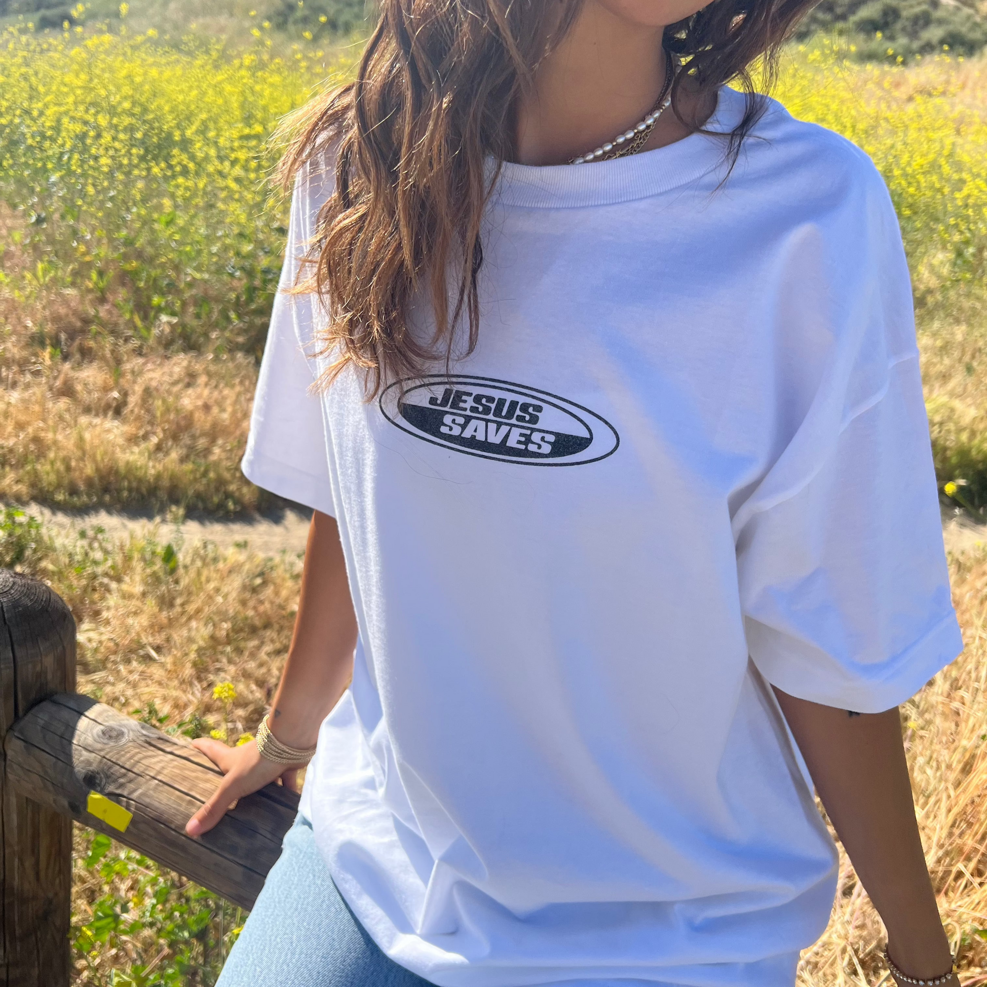 NEW! | "JESUS SAVES" RETRO TEE | WHITE