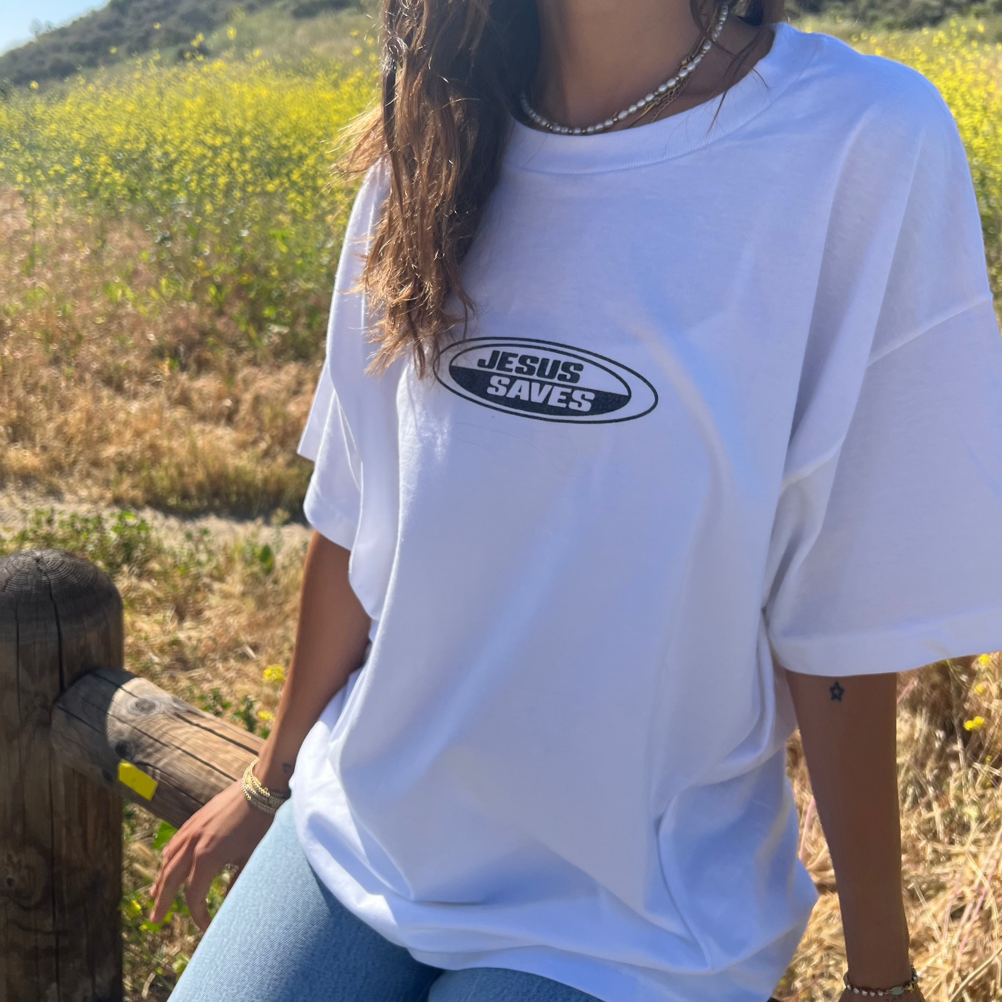 NEW! | "JESUS SAVES" RETRO TEE | WHITE