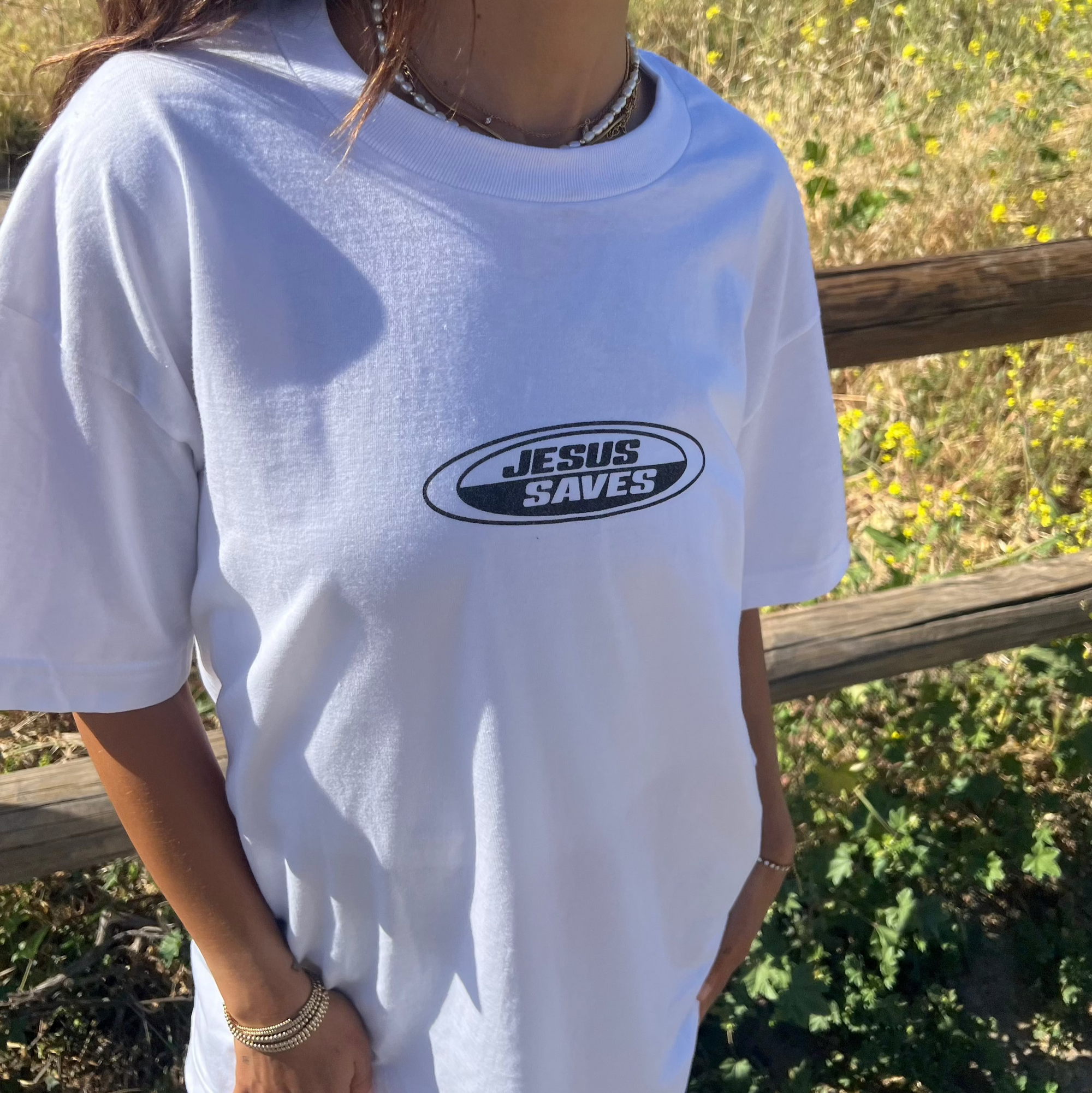 NEW! | "JESUS SAVES" RETRO TEE | WHITE