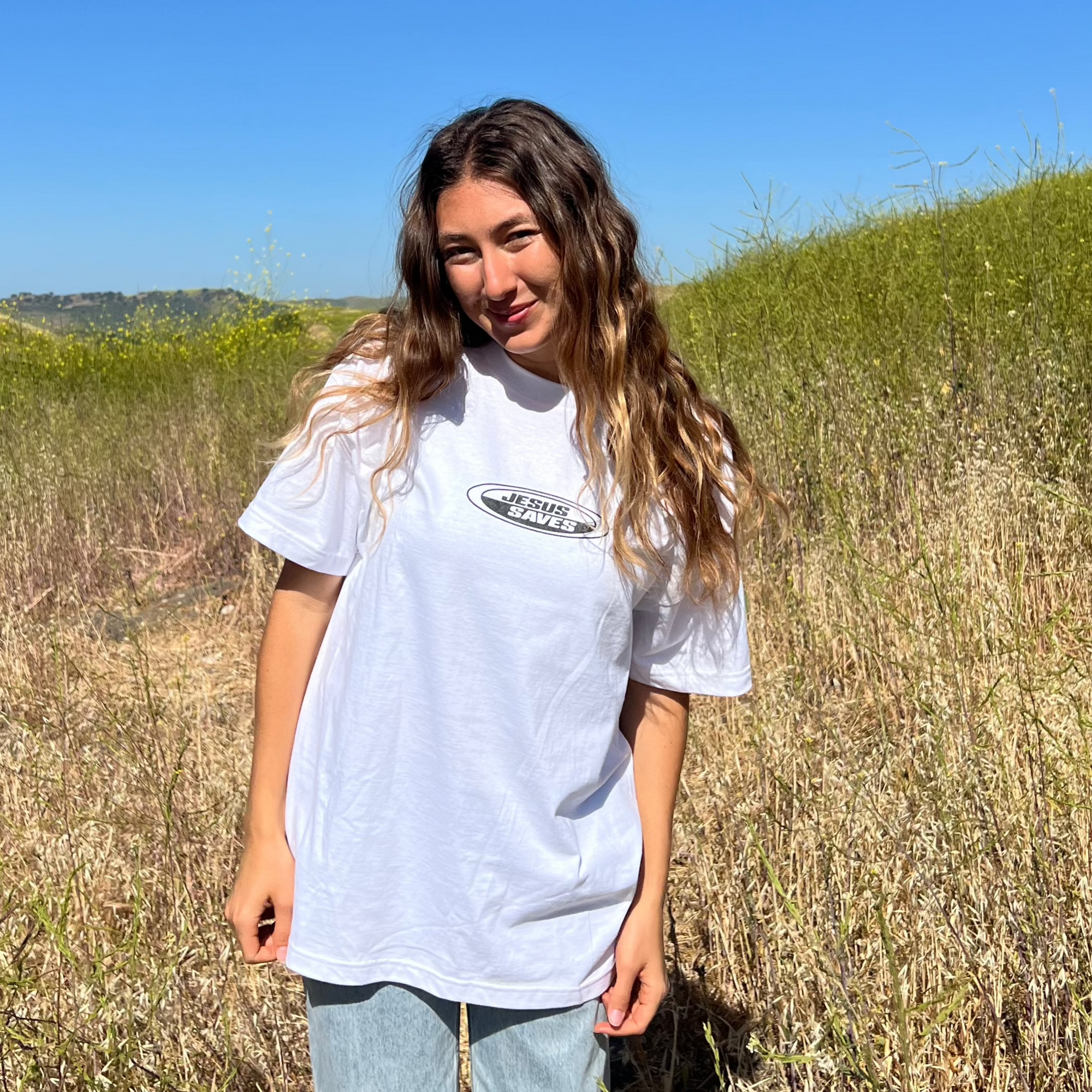 NEW! | "JESUS SAVES" RETRO TEE | WHITE