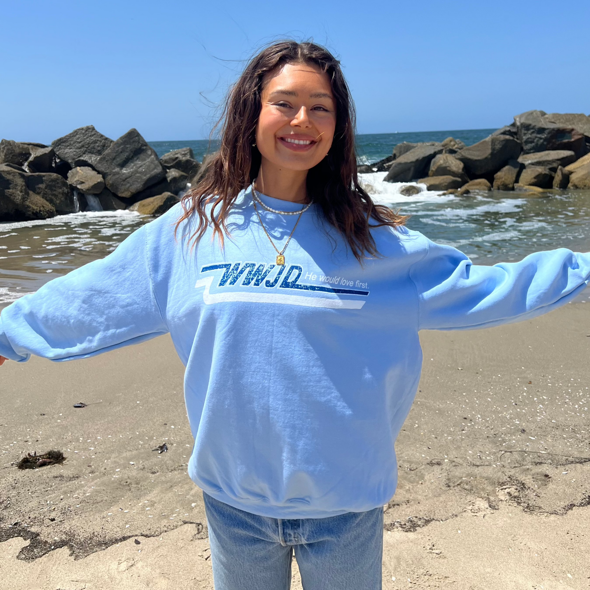 NEW! | VINTAGE WWJD "SKATER" CREWNECK | LIGHT BLUE