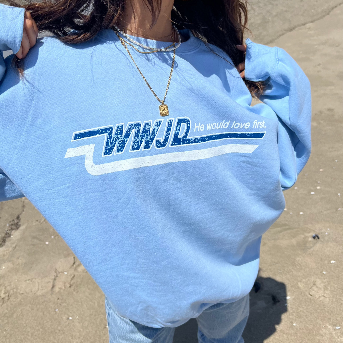 NEW! | VINTAGE WWJD "SKATER" CREWNECK | LIGHT BLUE
