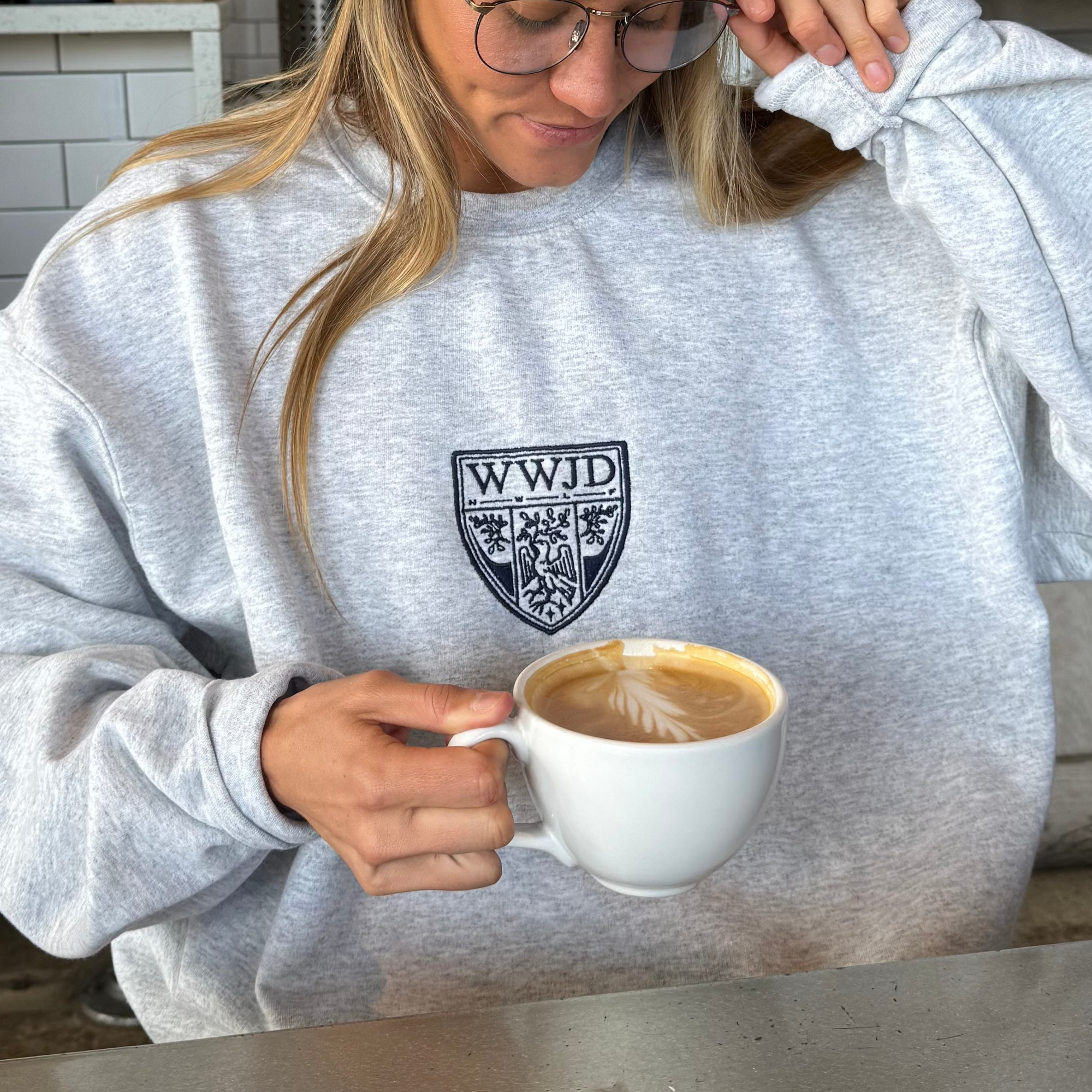 NEW! | VINTAGE "WWJD CREST" CREWNECK | ASH