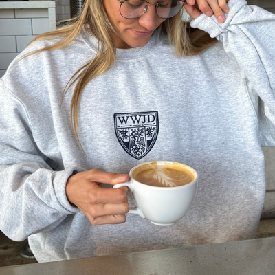 NEW! | VINTAGE "WWJD CREST" CREWNECK | ASH