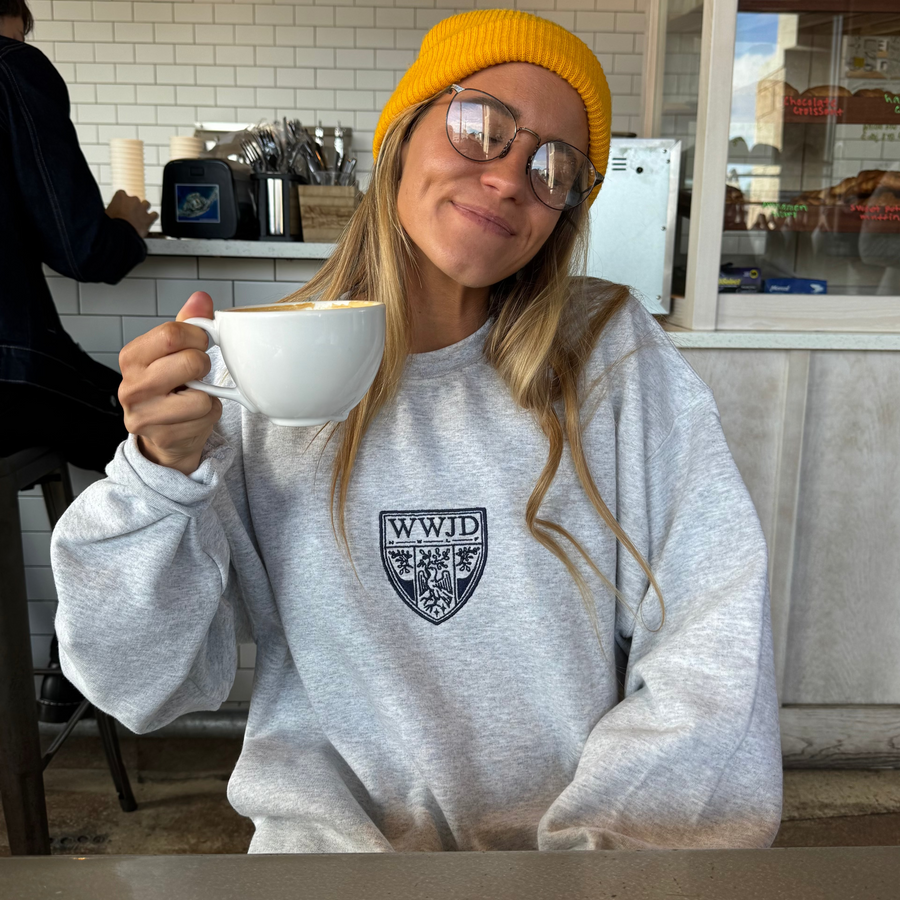 NEW! | VINTAGE "WWJD CREST" CREWNECK | ASH