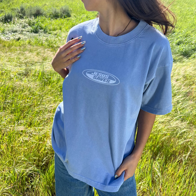PREMIUM! | "JESUS SAVES" PREMIUM HEAVY WEIGHT TEE | LIGHT BLUE