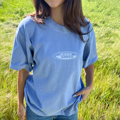 PREMIUM! | "JESUS SAVES" PREMIUM HEAVY WEIGHT TEE | LIGHT BLUE