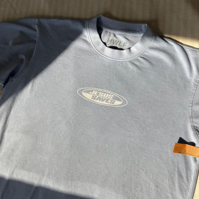 PREMIUM! | "JESUS SAVES" PREMIUM HEAVY WEIGHT TEE | LIGHT BLUE