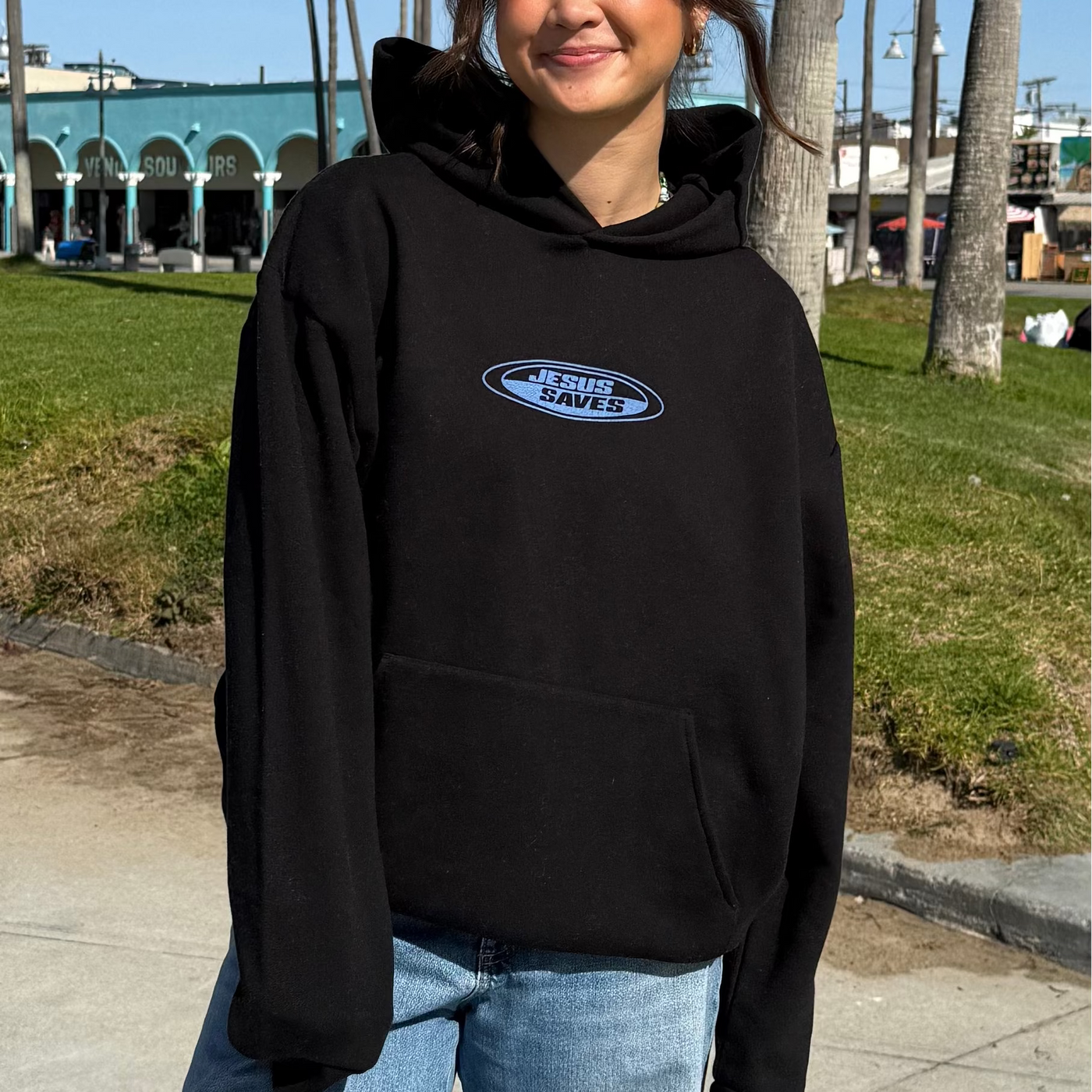 PREMIUM | "JESUS SAVES" HEAVY WEIGHT HOODIE | BLACK/BLUE