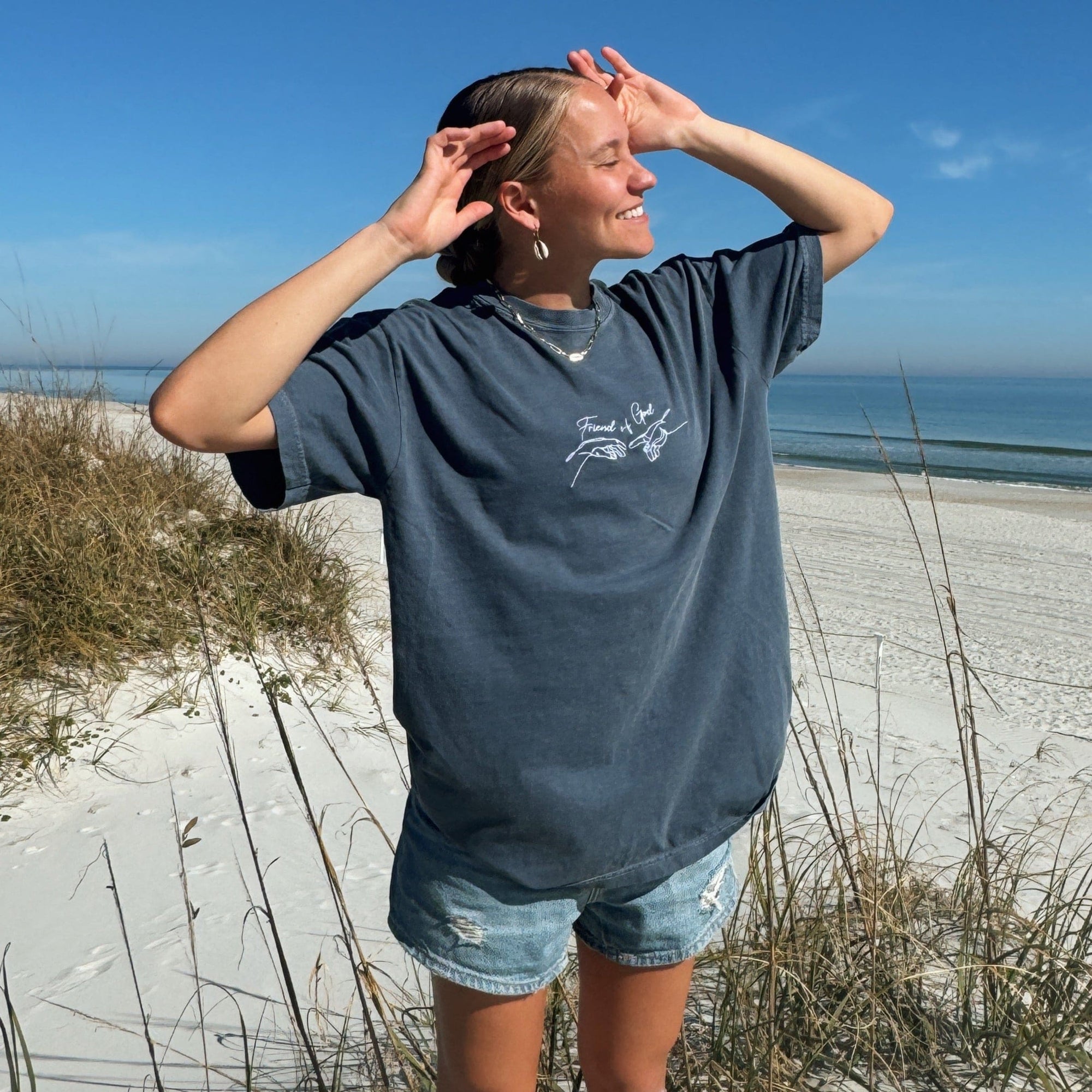 "FRIEND OF GOD" EMBROIDERED COMFORT COLOR TEE | DENIM