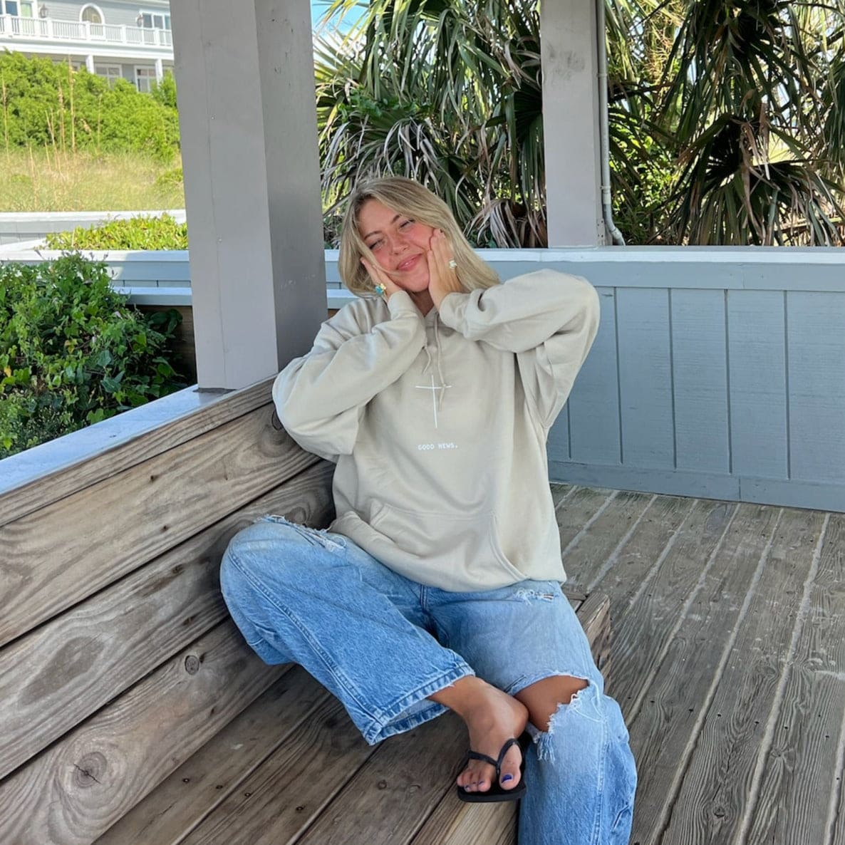 NEW! | "GOOD NEWS" HOODIE | SAND