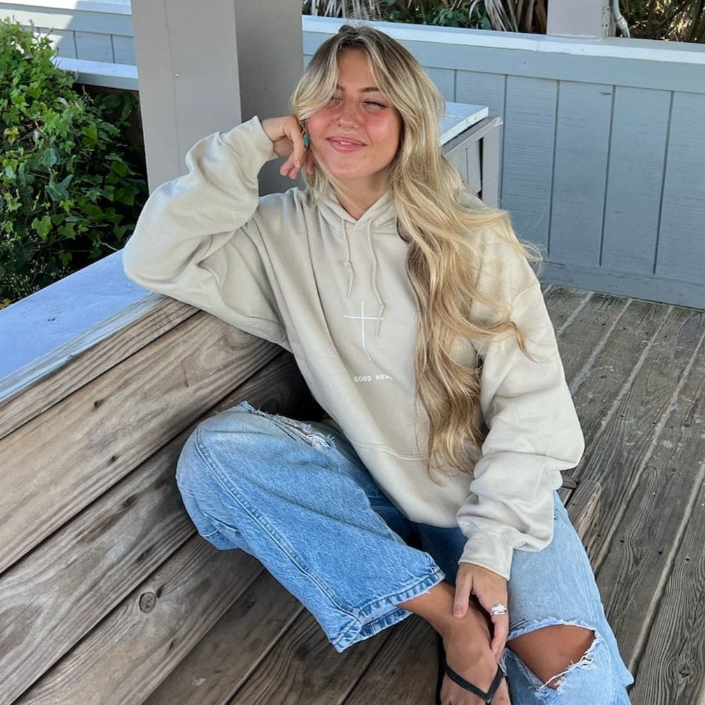 NEW! | "GOOD NEWS" HOODIE | SAND