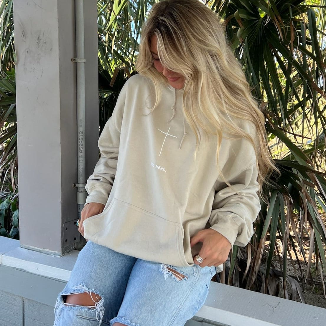 NEW! | "GOOD NEWS" HOODIE | SAND
