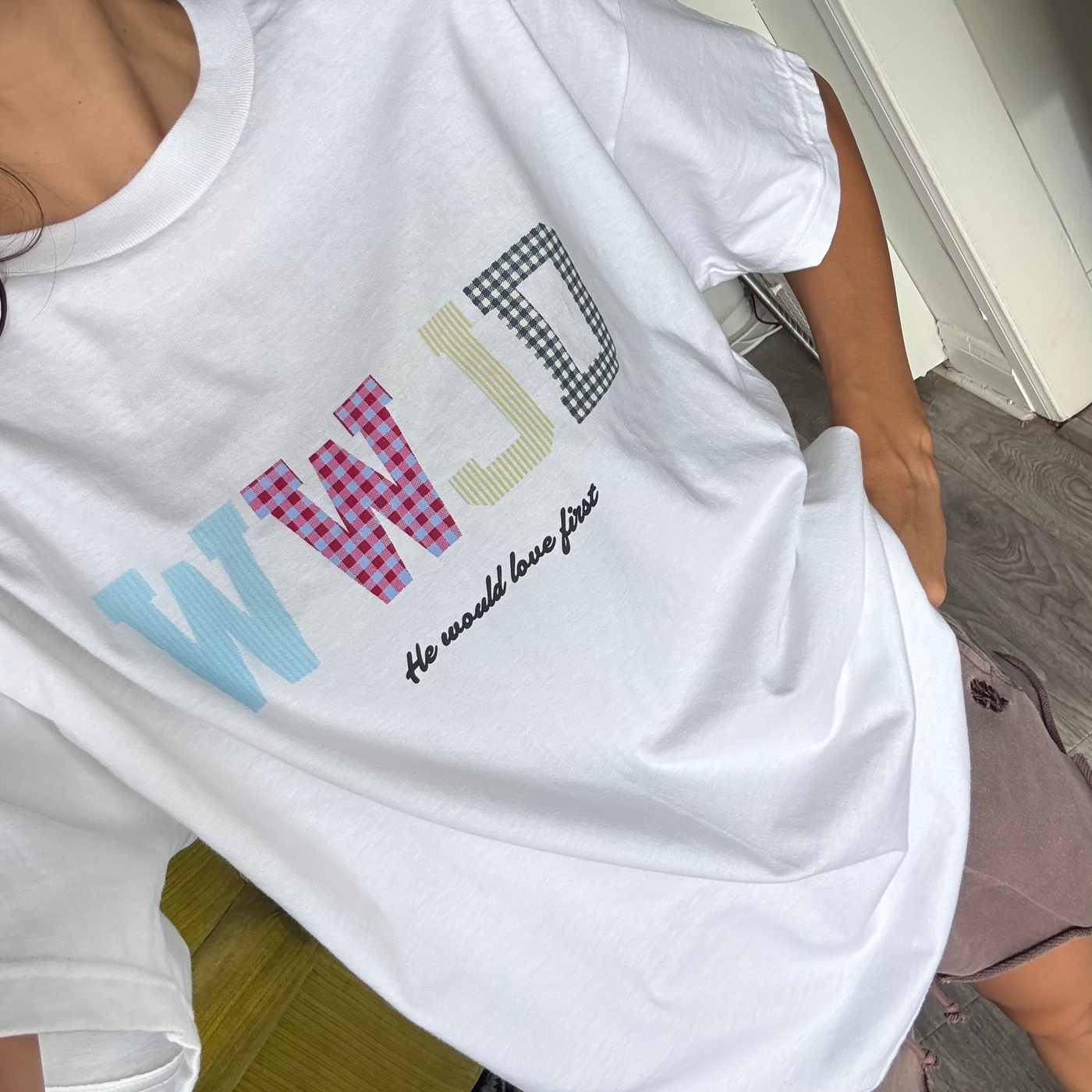 WWJD PATCHWORK TEE