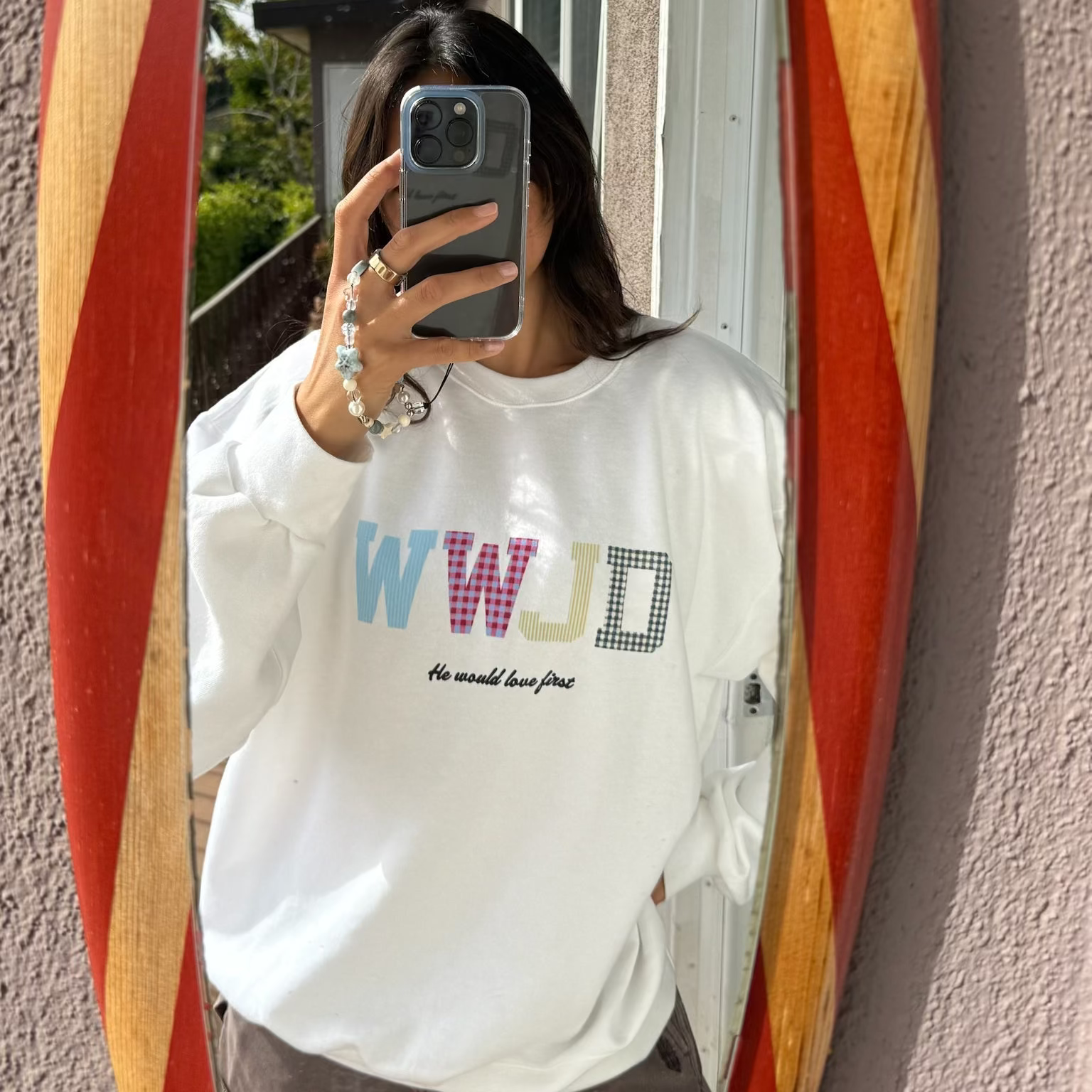 WWJD PATCHWORK CREWNECK