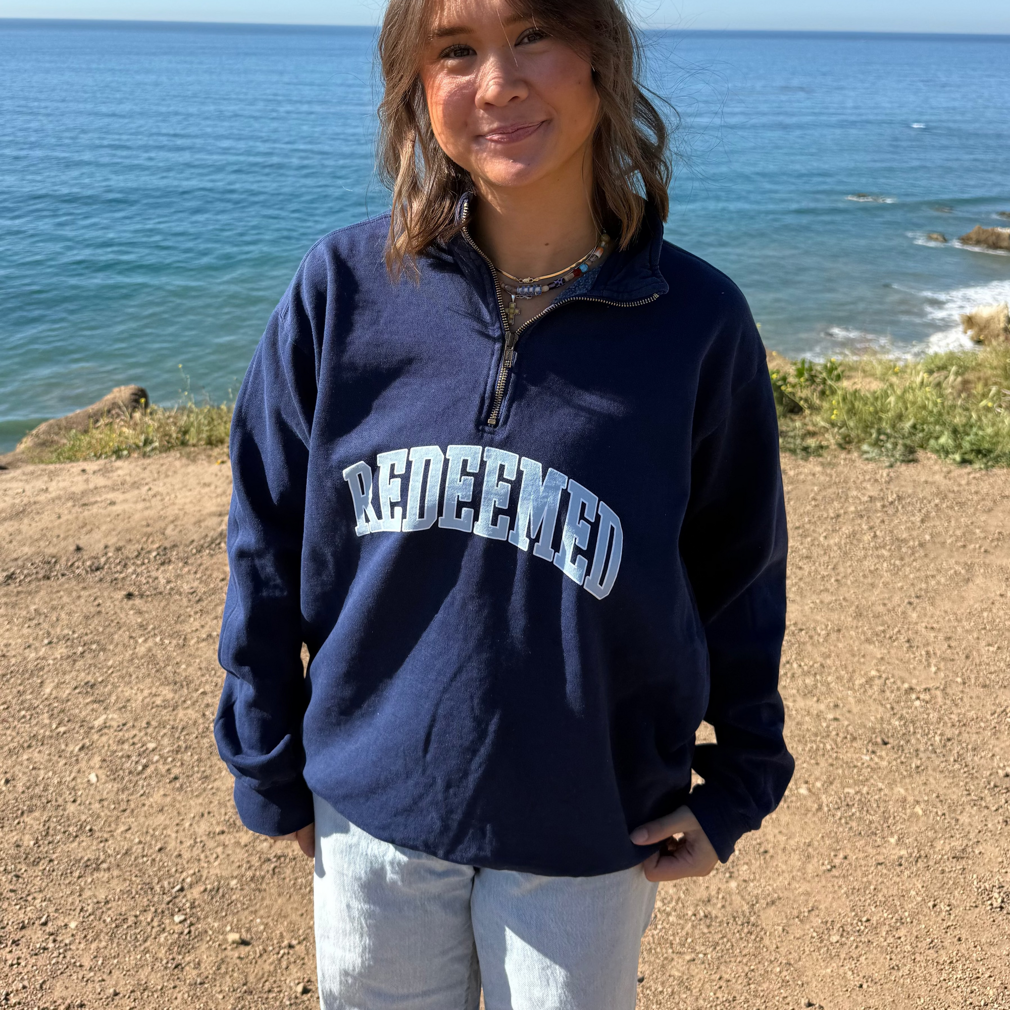 NEW! | "REDEEMED" UNIVERSITY COMFORT COLOR QUARTER ZIP | NAVY