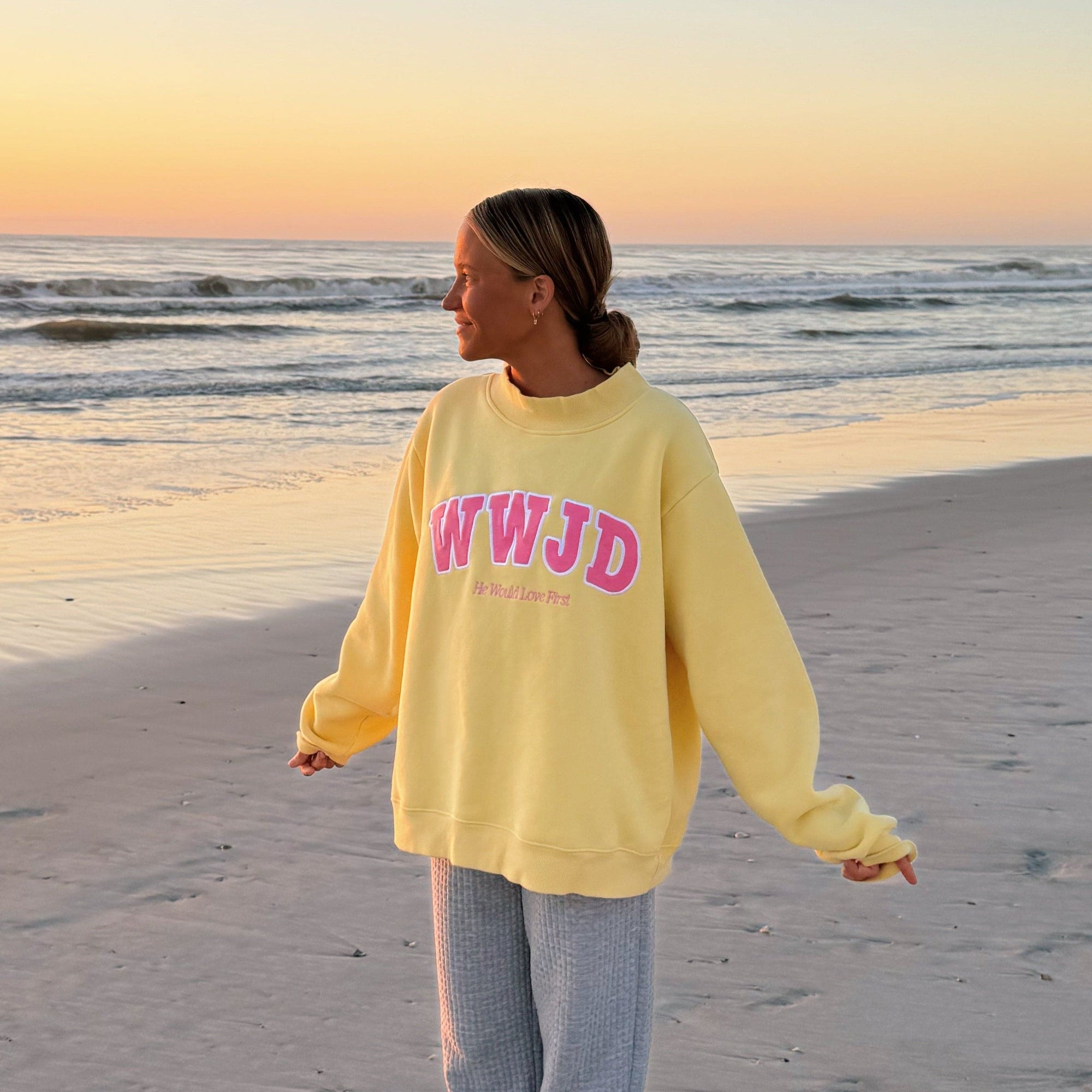 PREMIUM! | "WWJD" HEAVY WEIGHT MOCKNECK CREW | YELLOW