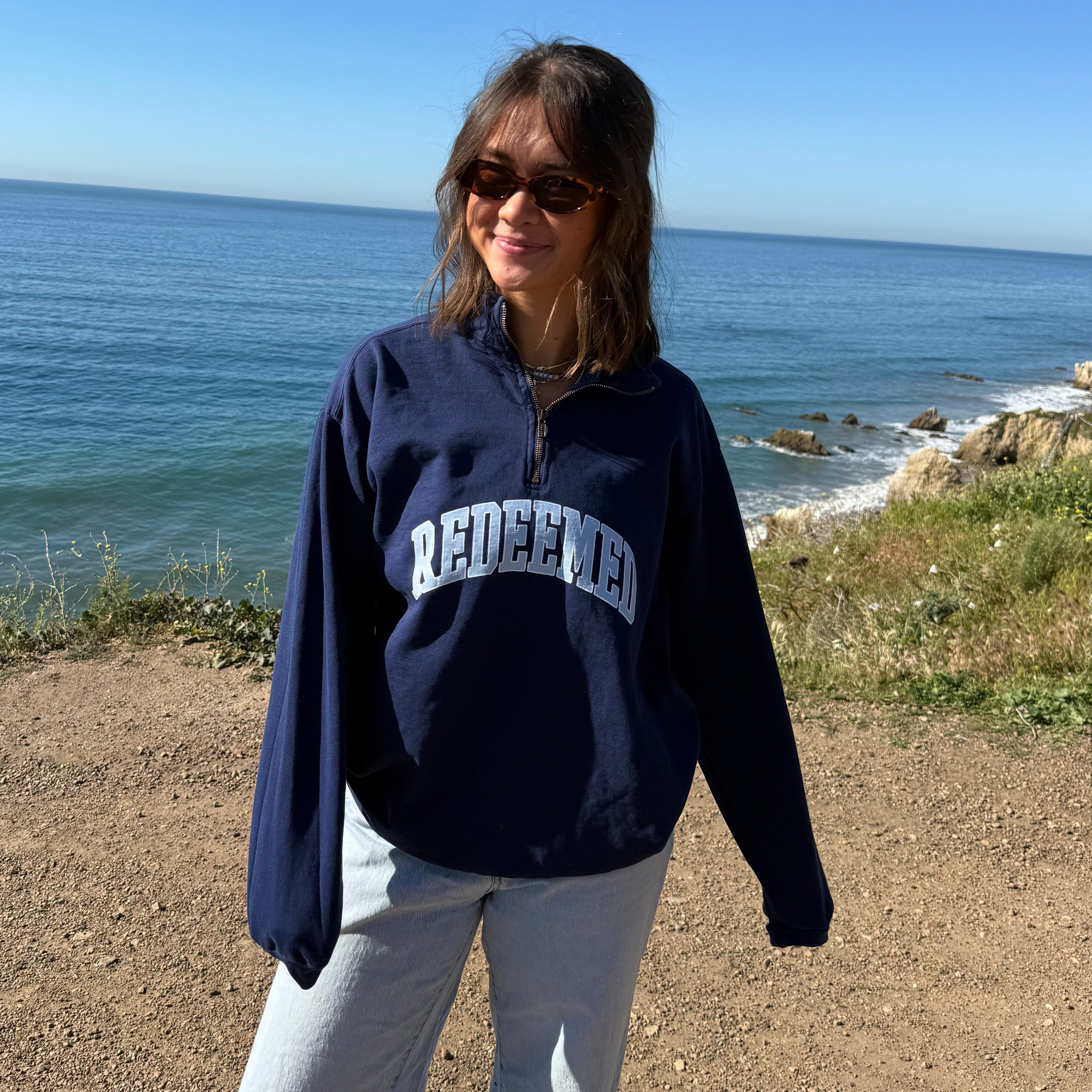 NEW! | "REDEEMED" UNIVERSITY COMFORT COLOR QUARTER ZIP | NAVY