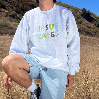 JESUS SAVES PATCHWORK CREWNECK