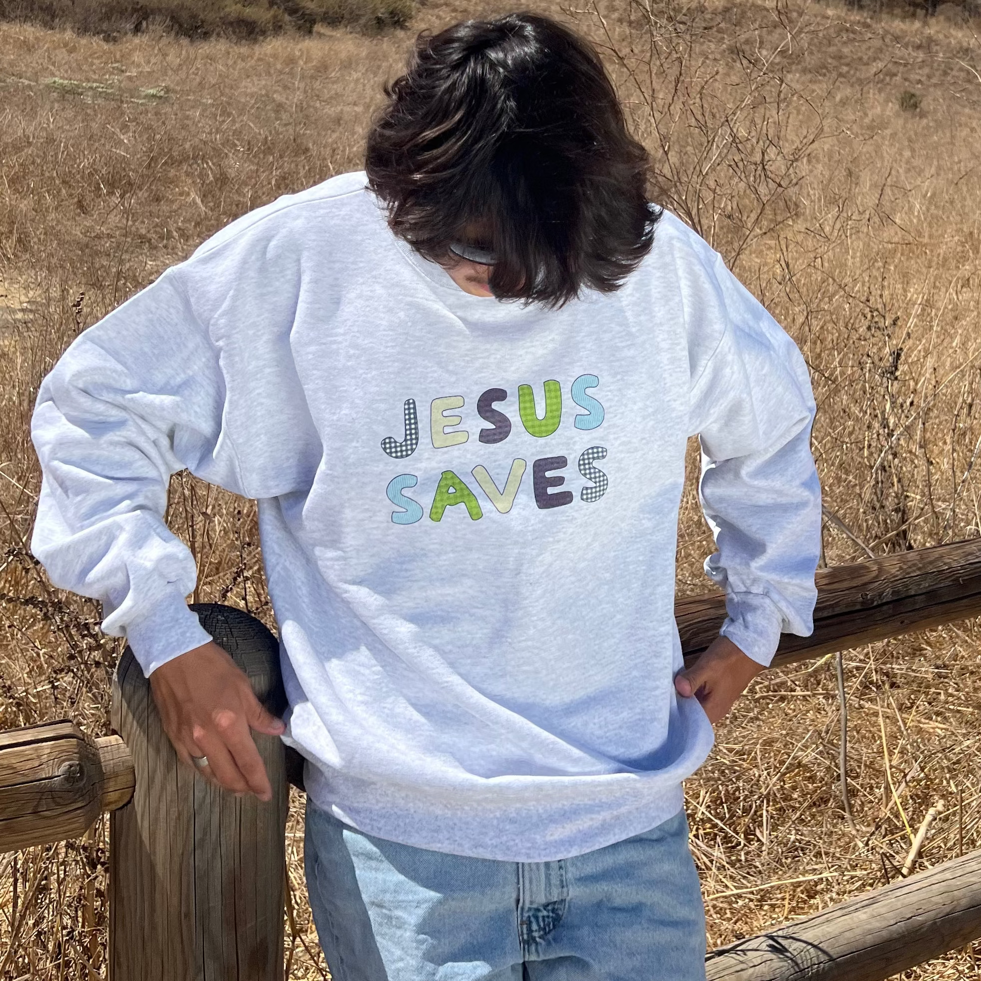 JESUS SAVES PATCHWORK CREWNECK