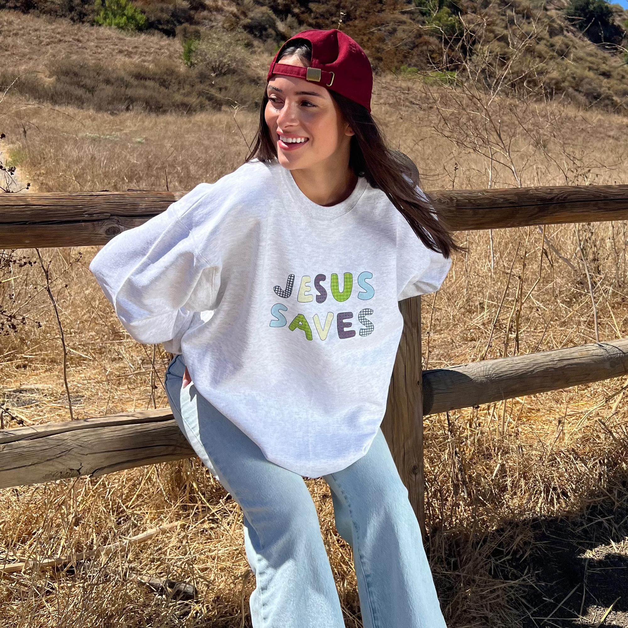 JESUS SAVES PATCHWORK CREWNECK