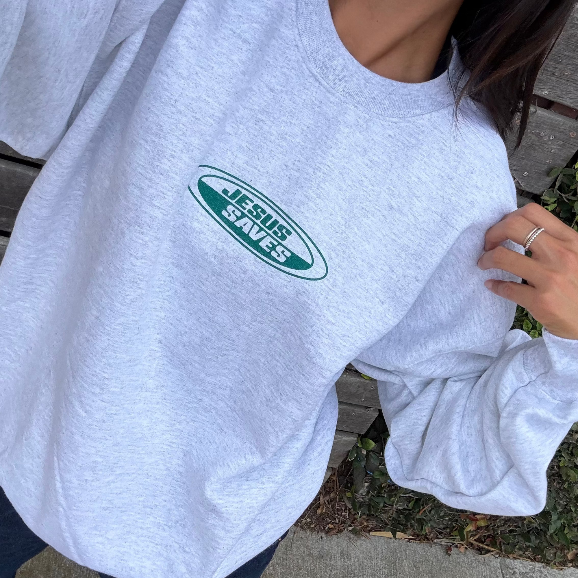 NEW! | "JESUS SAVES" RETRO CREWNECK | ASH