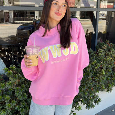 PREMIUM! | WWJD HEAVY WEIGHT MOCKNECK CREW | PINK