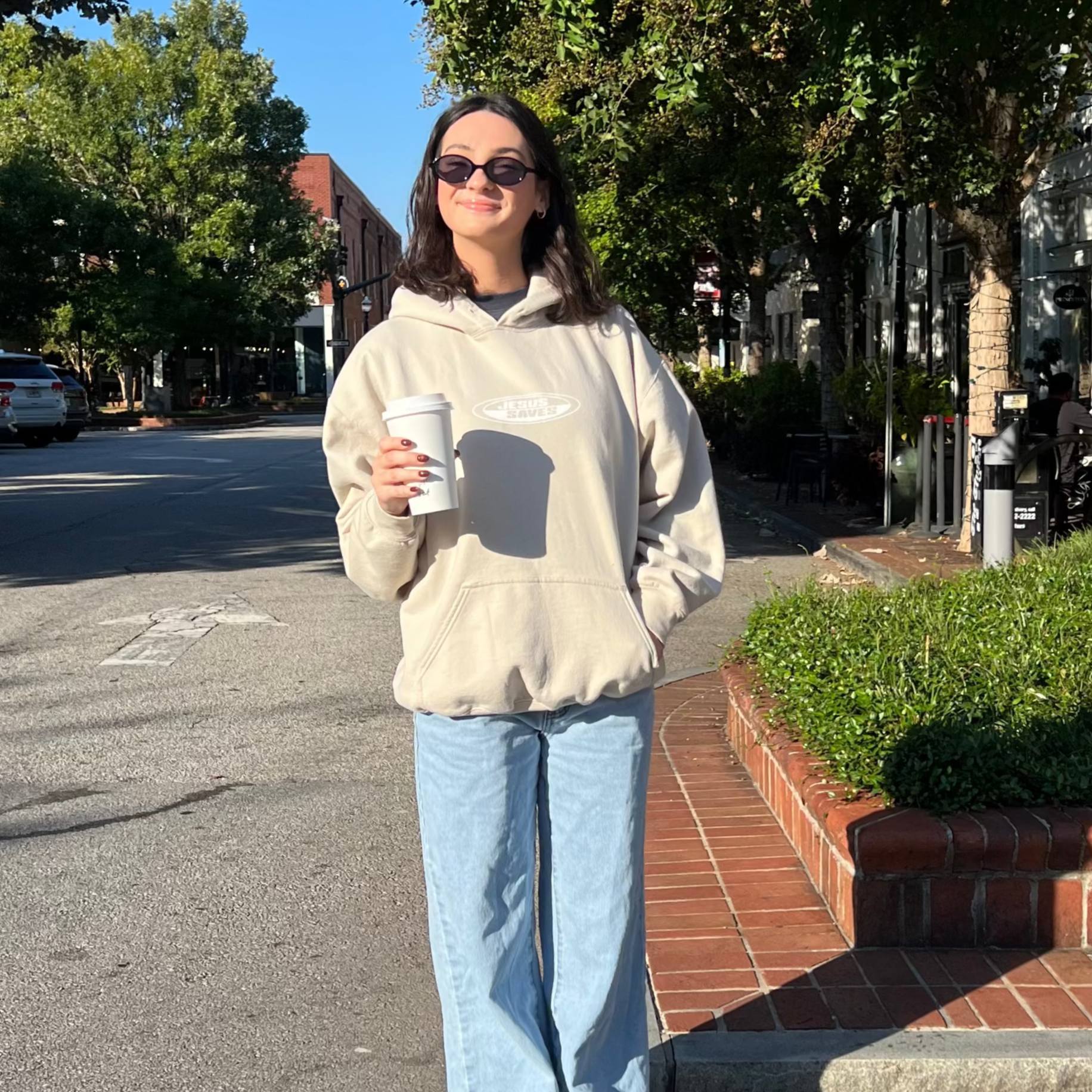 NEW! | "JESUS SAVES" RETRO HOODIE | SAND