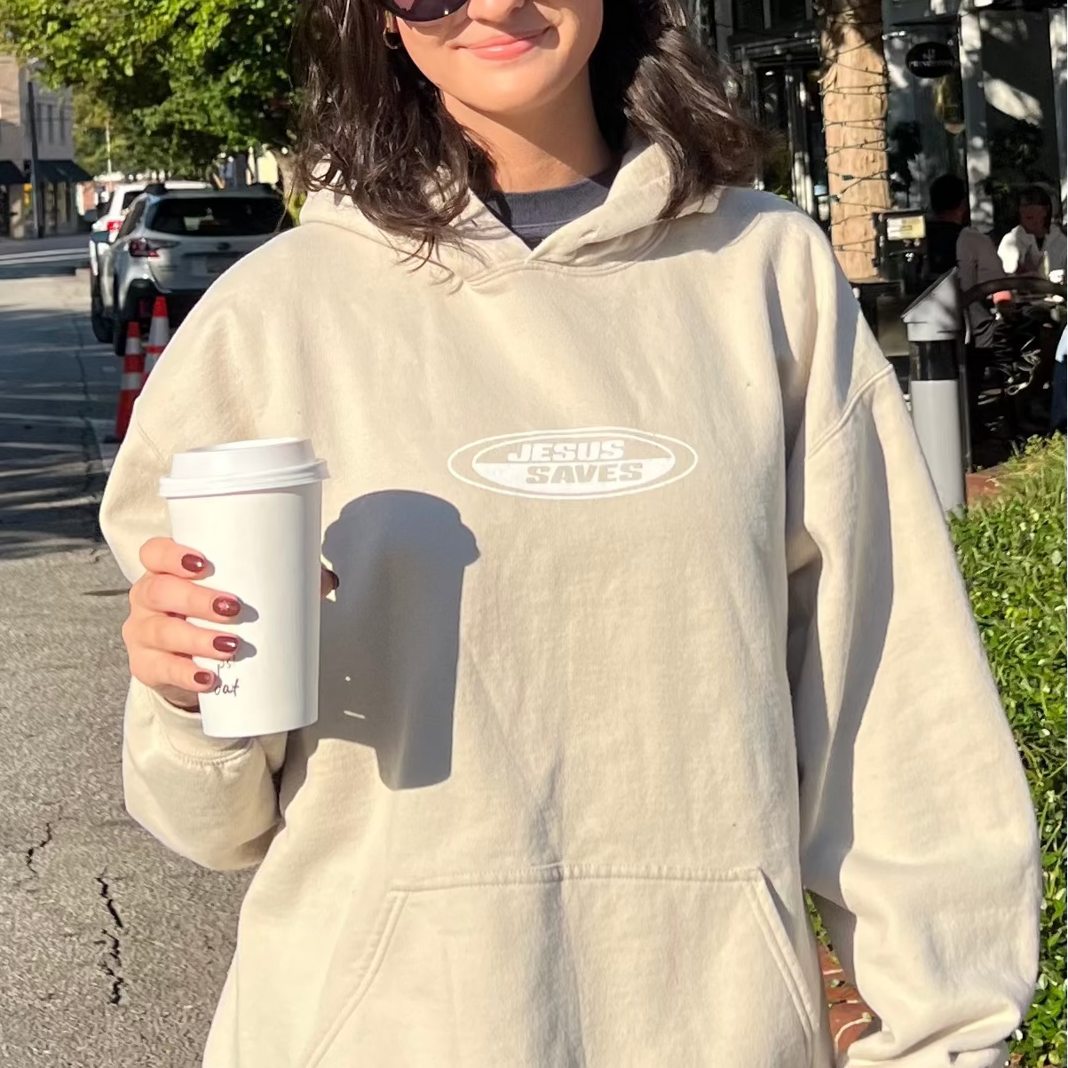 NEW! | "JESUS SAVES" RETRO HOODIE | SAND