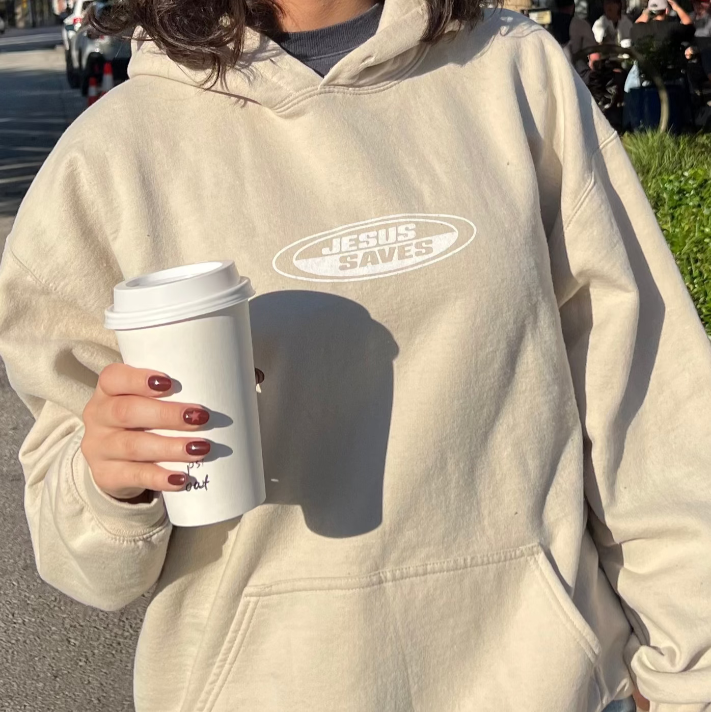 NEW! | "JESUS SAVES" RETRO HOODIE | SAND