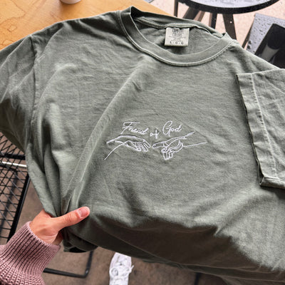 NEW! | "FREIND OF GOD" EMBROIDERED COMFORT COLOR TEE | MOSS