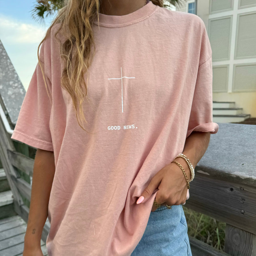 RESTOCK | "GOOD NEWS" PREMIUM COMFORT COLOR TEE | PEACH