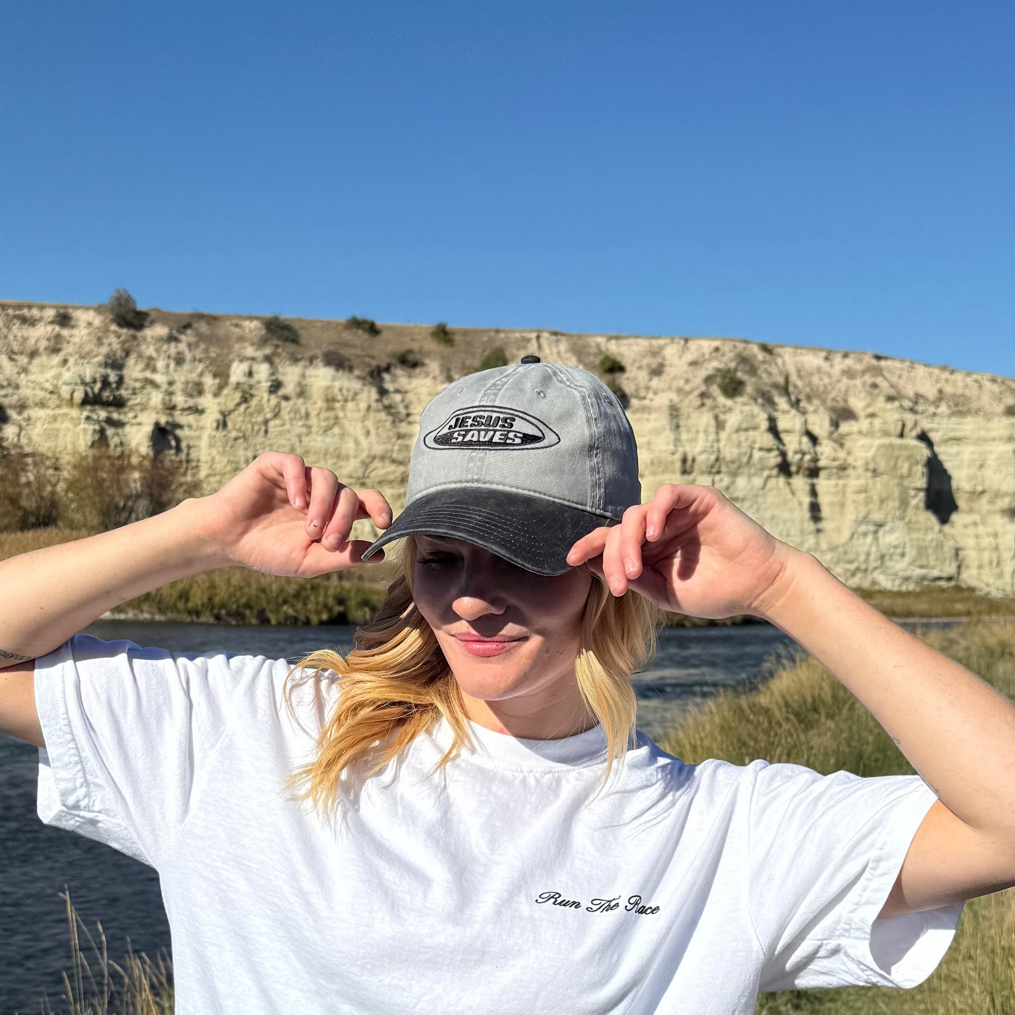 NEW | "JESUS SAVES" PREMIUM EMBROIDERED HAT | BLACK/GRAY