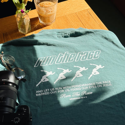 NEW! | "RUN THE RACE" PREMIUM COMFORT COLOR TEE | LIGHT GREEN