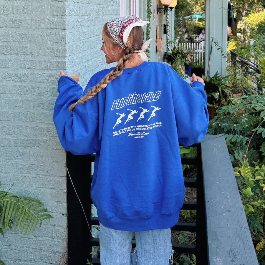NEW! | "RUN THE RACE" CREWNECK | ROYAL BLUE