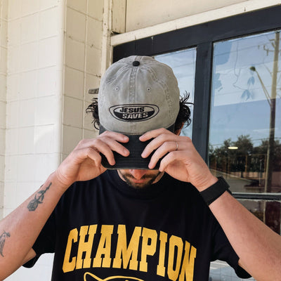 NEW | "JESUS SAVES" PREMIUM EMBROIDERED HAT | BLACK/GRAY