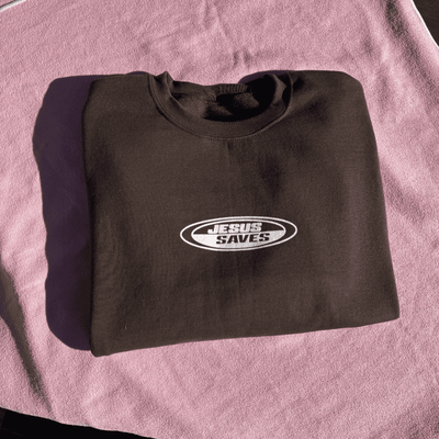 NEW! | "JESUS SAVES" RETRO CREWNECK | CHOCOLATE