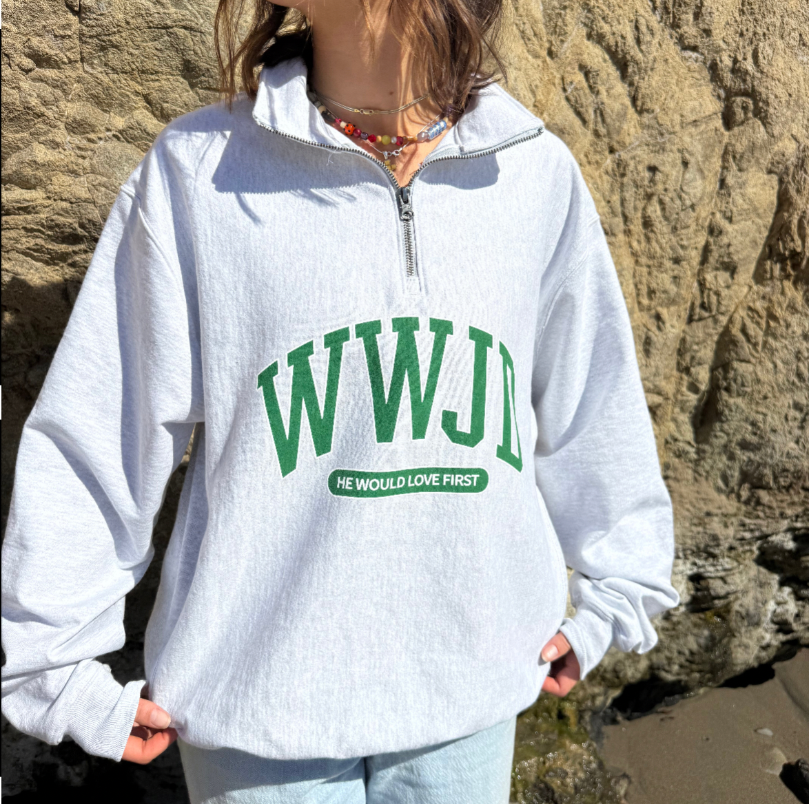 NEW! | "WWJD" UNIVERSITY QUARTER ZIP | ASH