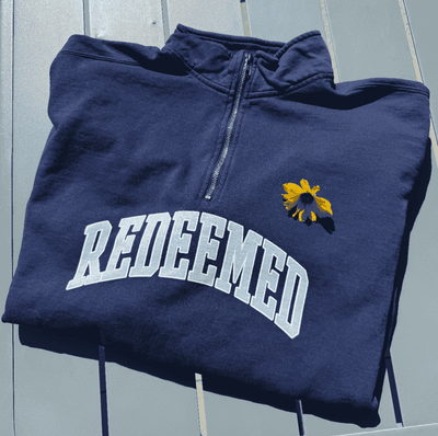 NEW! | "REDEEMED" UNIVERSITY COMFORT COLOR QUARTER ZIP | NAVY